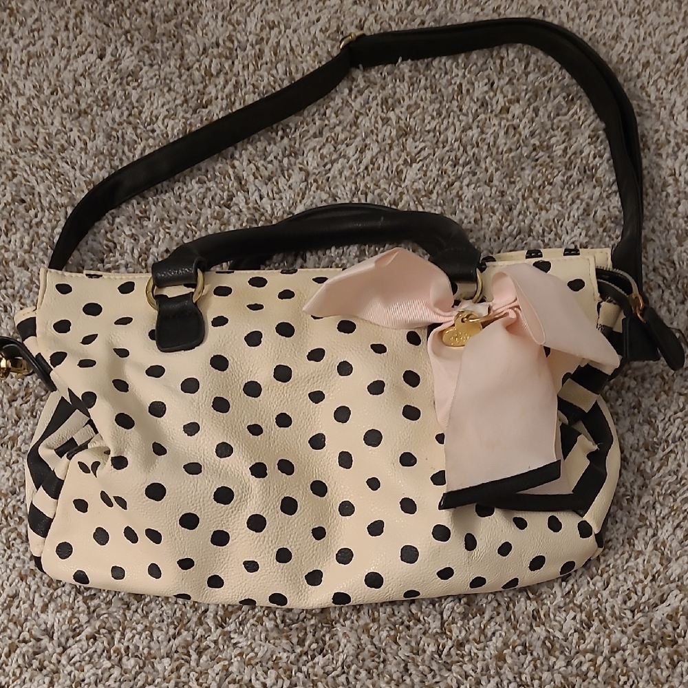 Betsey Johnson Cream and Black Polka Dot Shoulder Bag